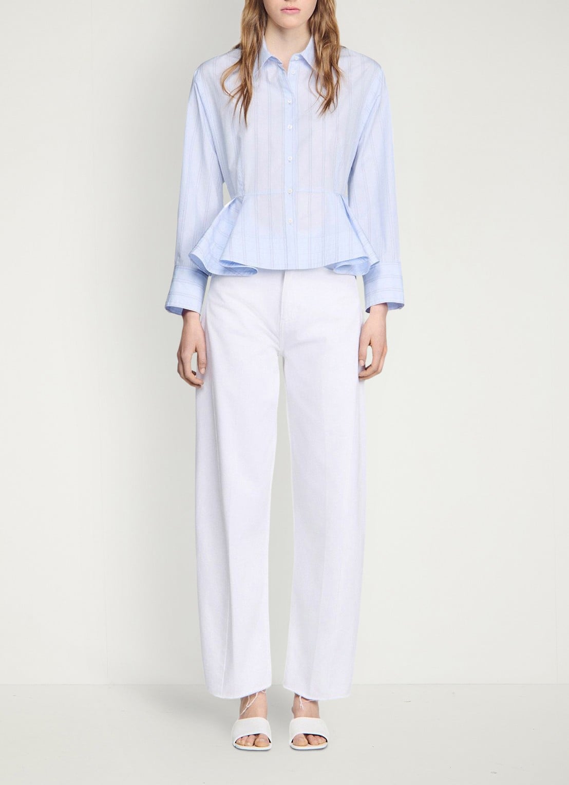Sandro Blouse van katoen met peplum en strepen - detail 4 sky blue / blauw