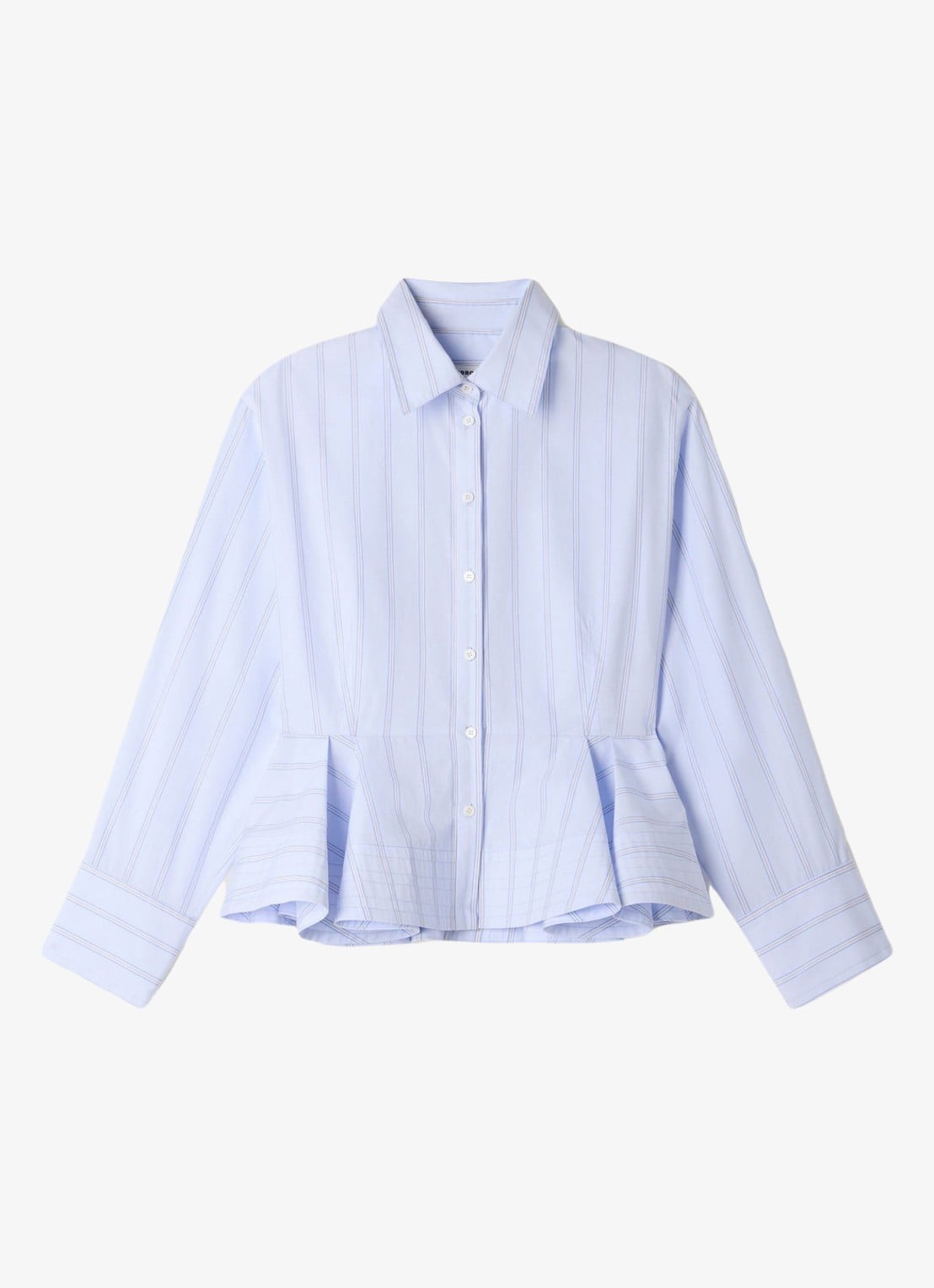 Sandro Blouse van katoen met peplum en strepen - voorkant 5 sky blue / blauw