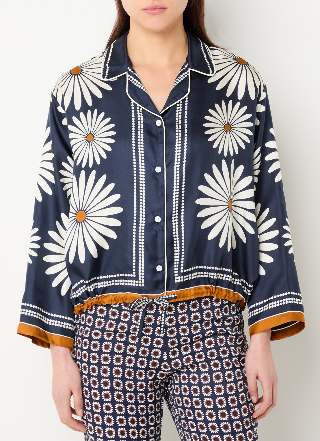 Sandro Blouse van zijde met bloemenprint - detail 2 donkerblauw