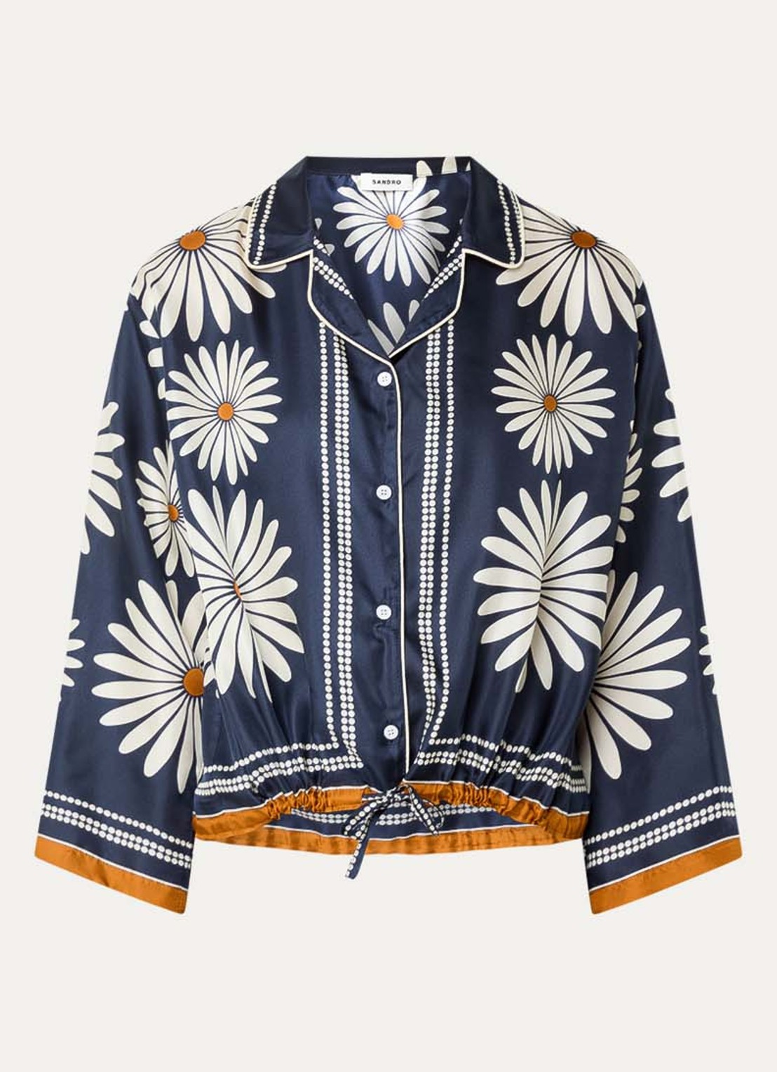Sandro Blouse van zijde met bloemenprint - voorkant 3 donkerblauw