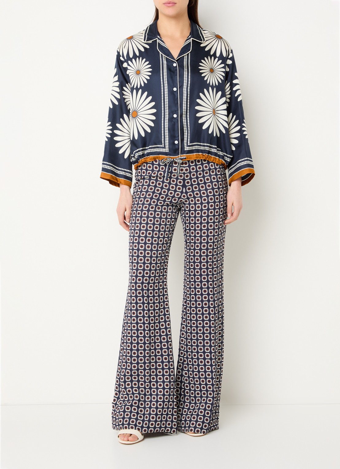 Sandro Blouse van zijde met bloemenprint - voorkant 4 donkerblauw