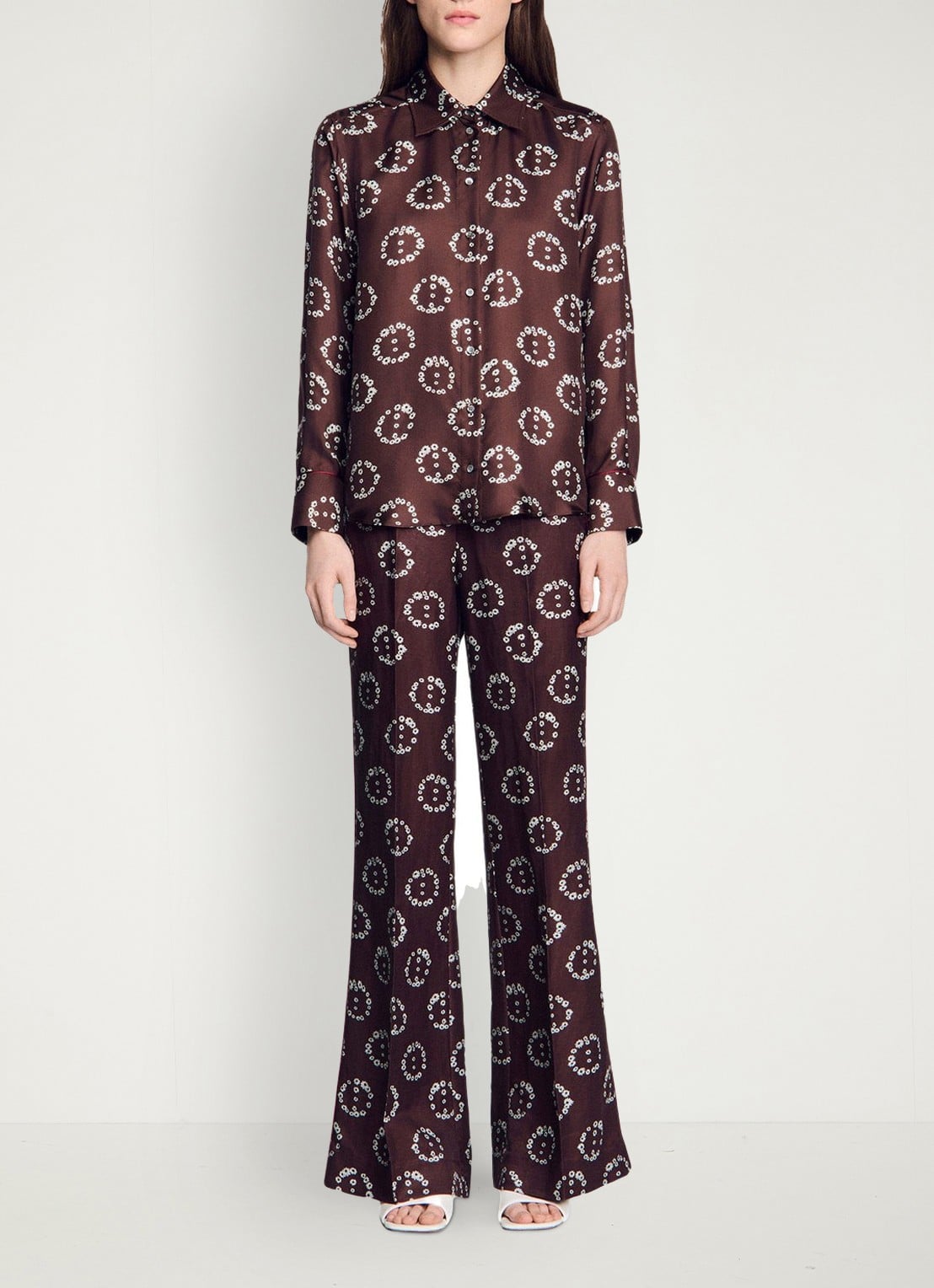 Sandro Blouse van zijde met bloemenprint - detail 2 bruin