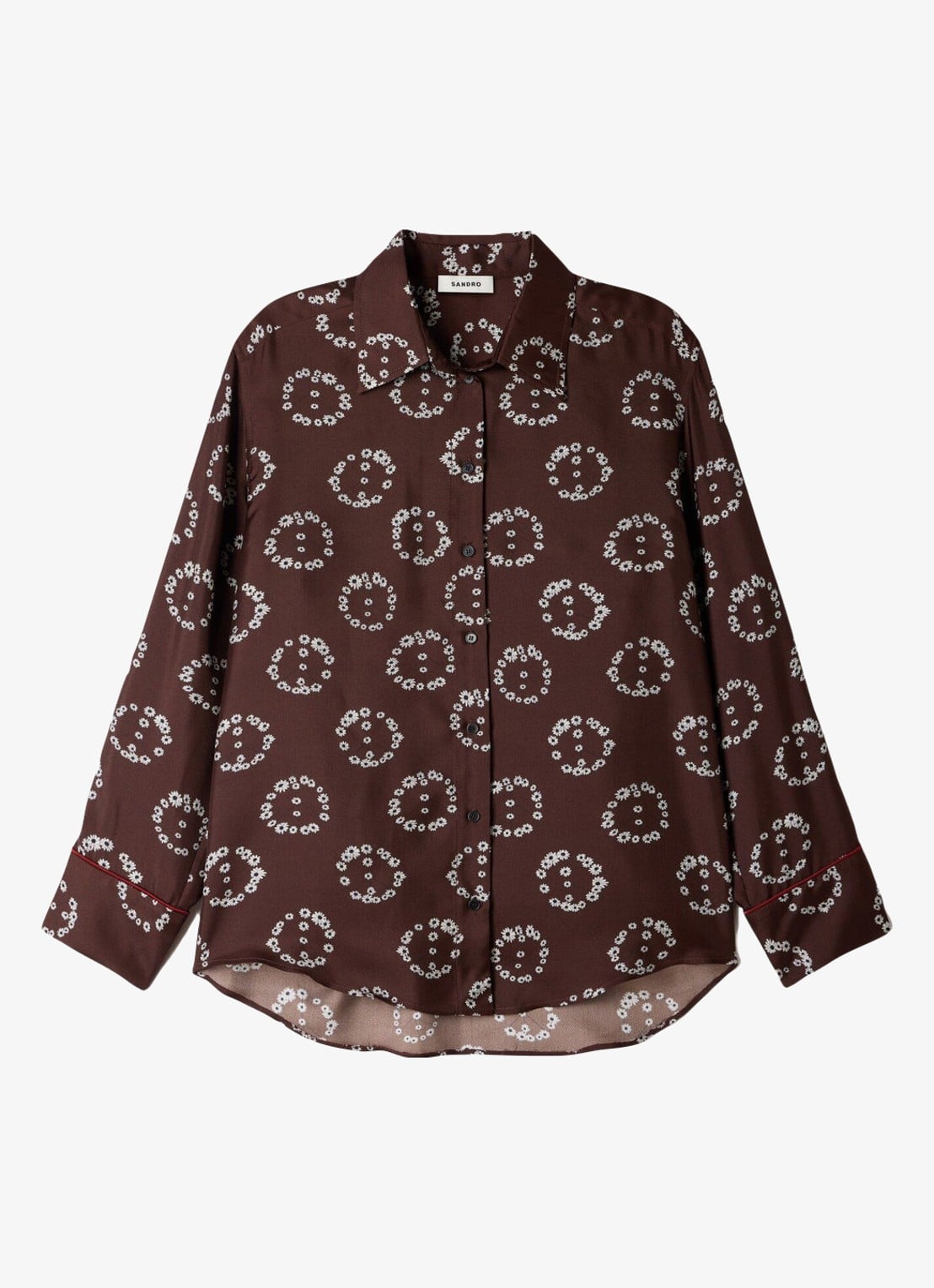 Sandro Blouse van zijde met bloemenprint - voorkant 5 bruin