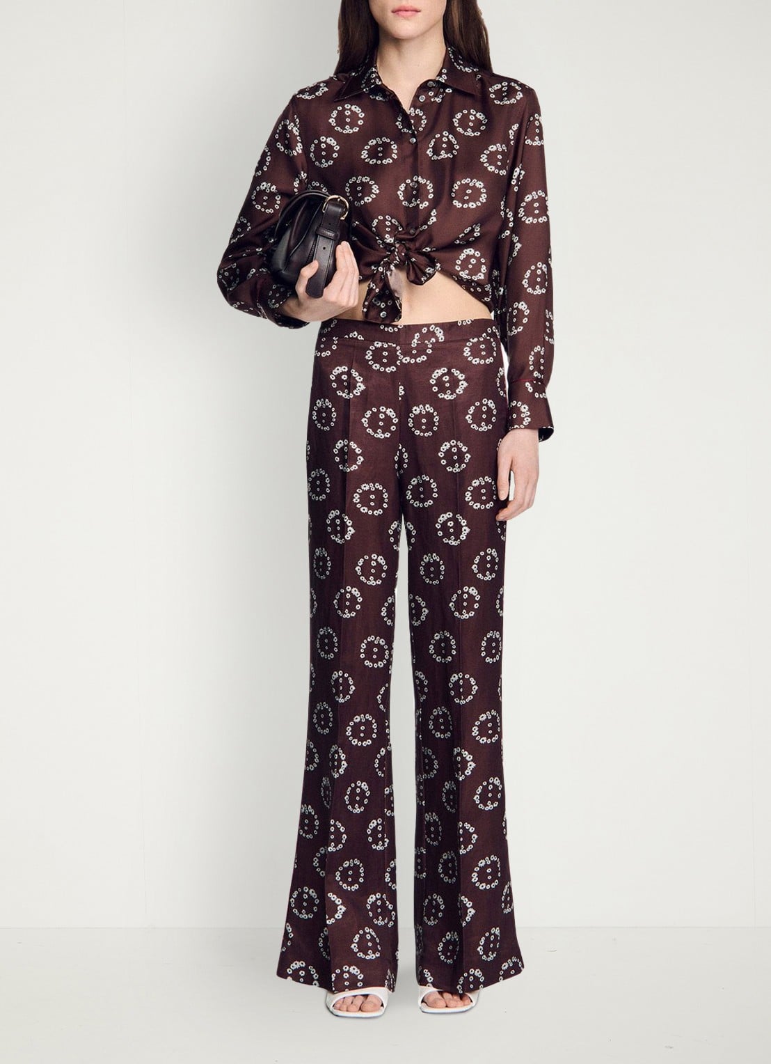 Sandro Blouse van zijde met bloemenprint - voorkant 6 bruin