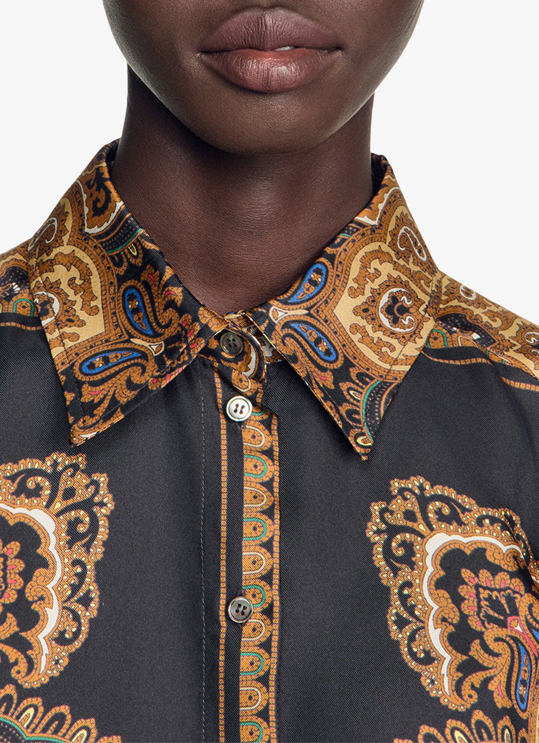 Sandro Blouse van zijde met print - detail 5 bruin