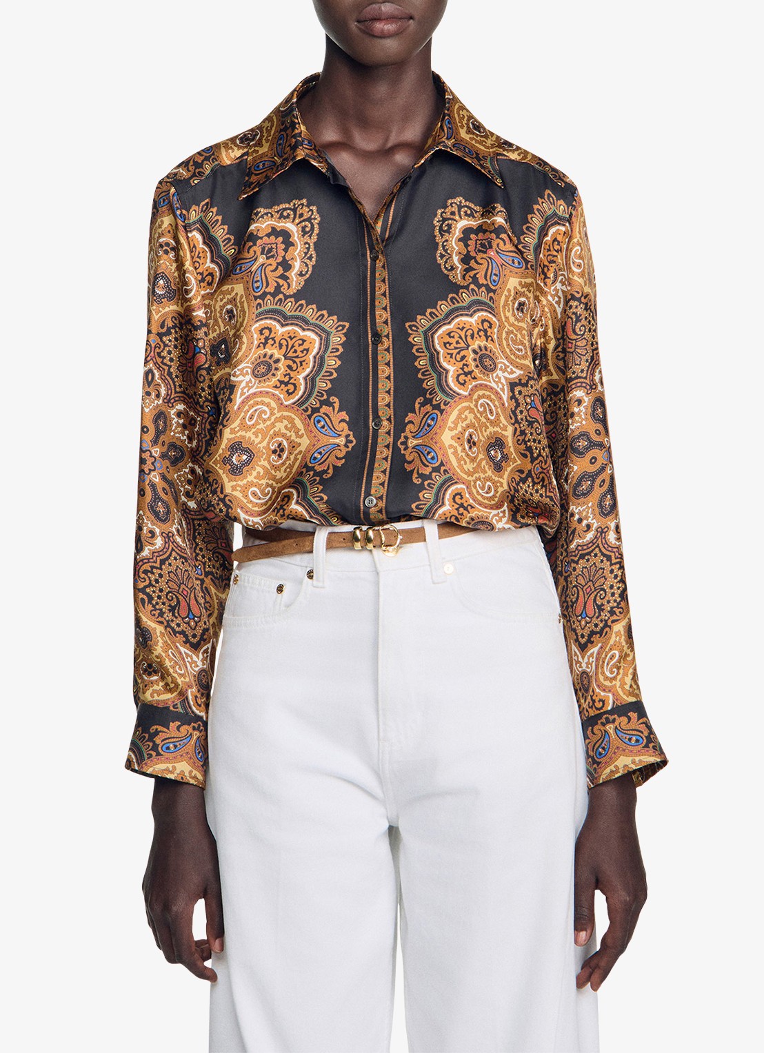 Sandro Blouse van zijde met print - detail 6 bruin