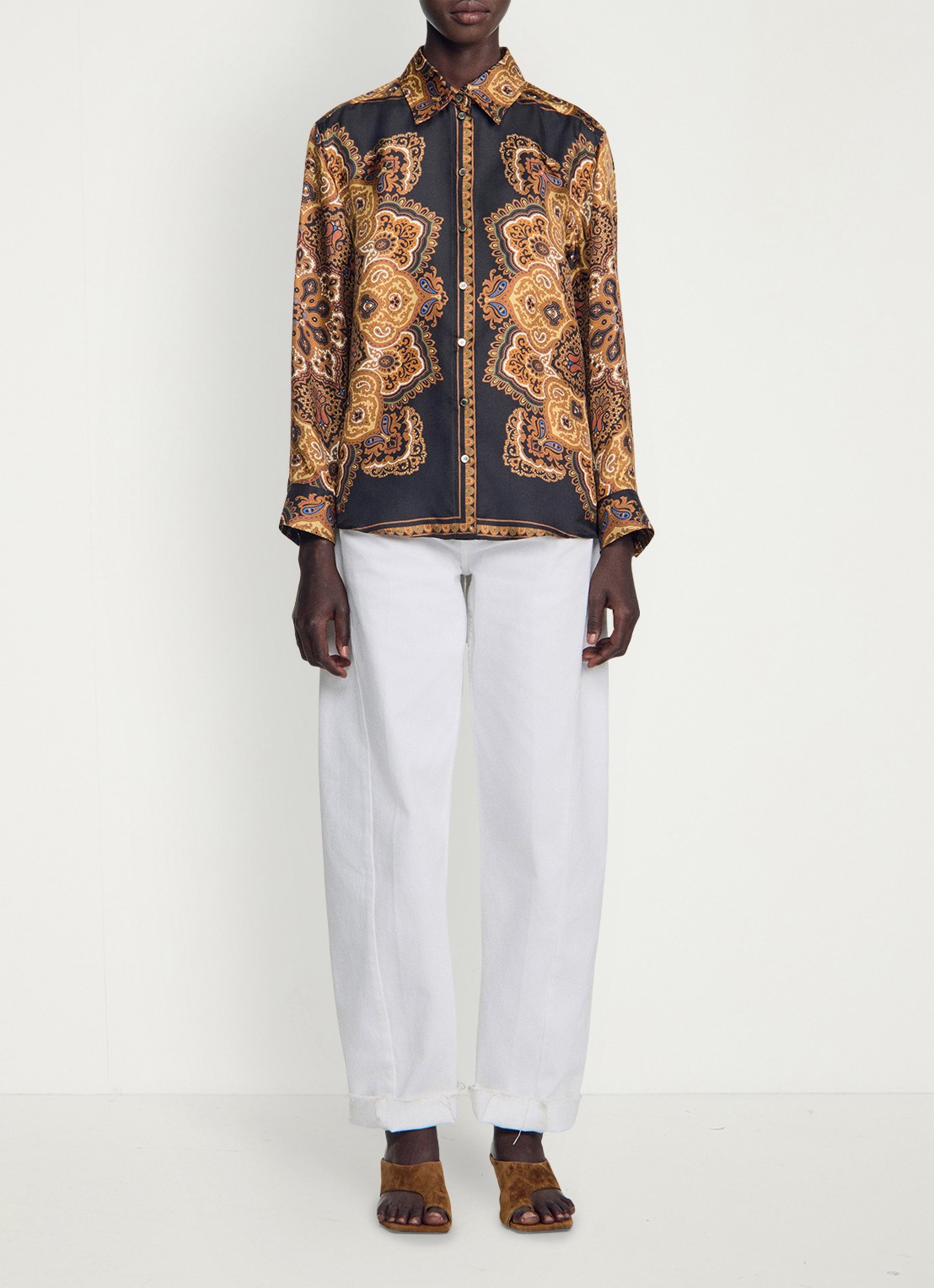 Sandro Blouse van zijde met print - voorkant 3 bruin