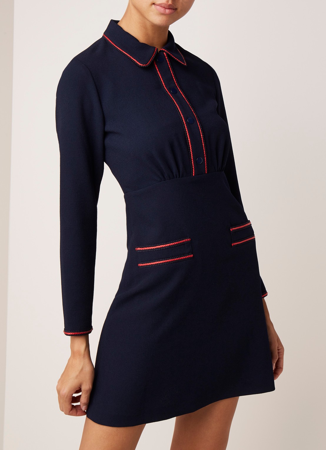 Sandro Blousejurk met contrastbies  - detail 4 donkerblauw
