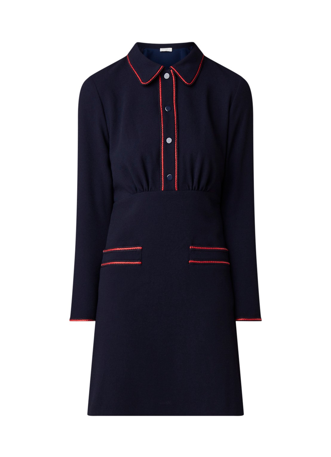 Sandro Blousejurk met contrastbies  - voorkant 2 donkerblauw