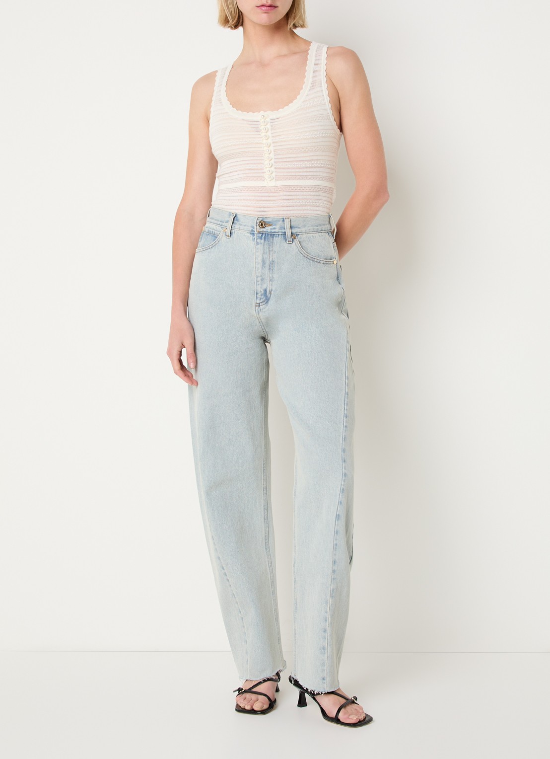 Sandro Body top in wolblend met imitatieparels en ingebreid patroon - voorkant 2 creme