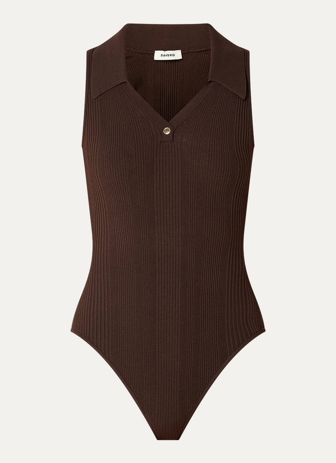 Sandro Body top met ribstructuur - voorkant donkerbruin