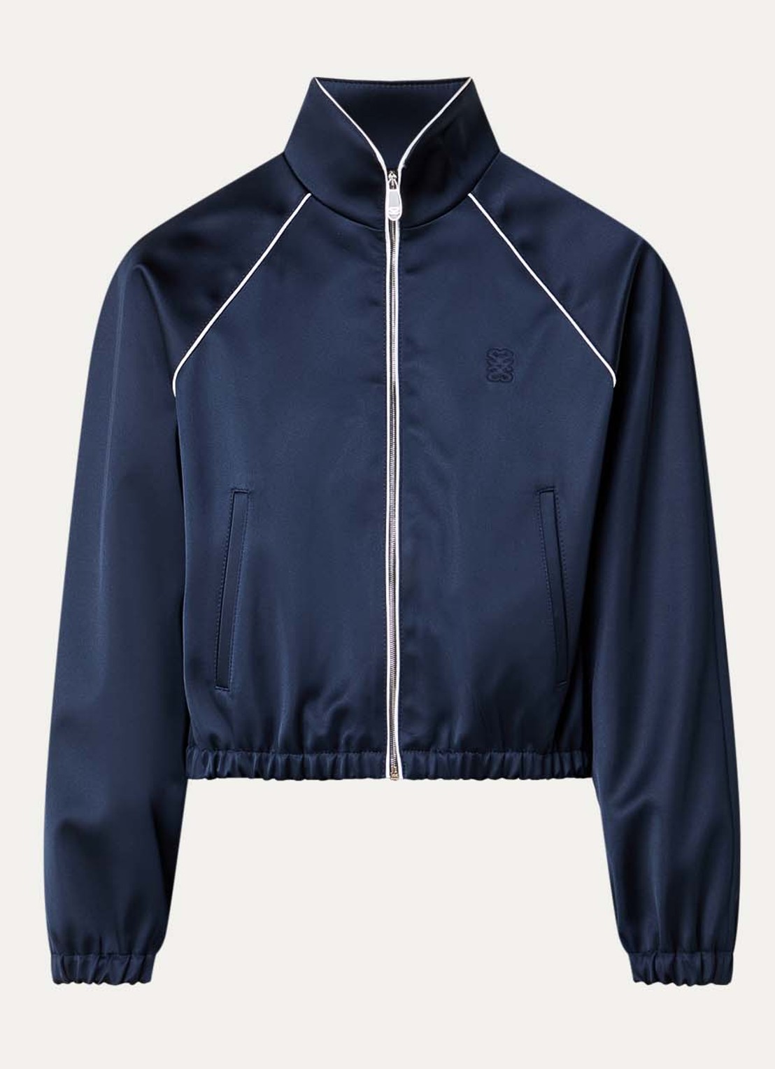 Sandro Bomberjack van satijn met logoborduring - voorkant blauw