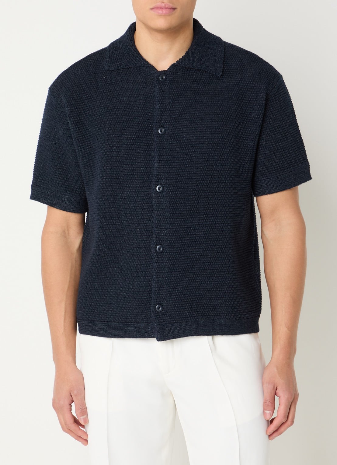 Sandro Comfort fit grofgebreid overhemd met structuur - detail 4 donkerblauw