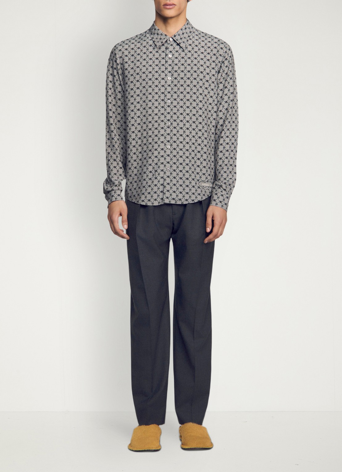 Sandro Comfort fit overhemd met grafische print - voorkant 2 grijs