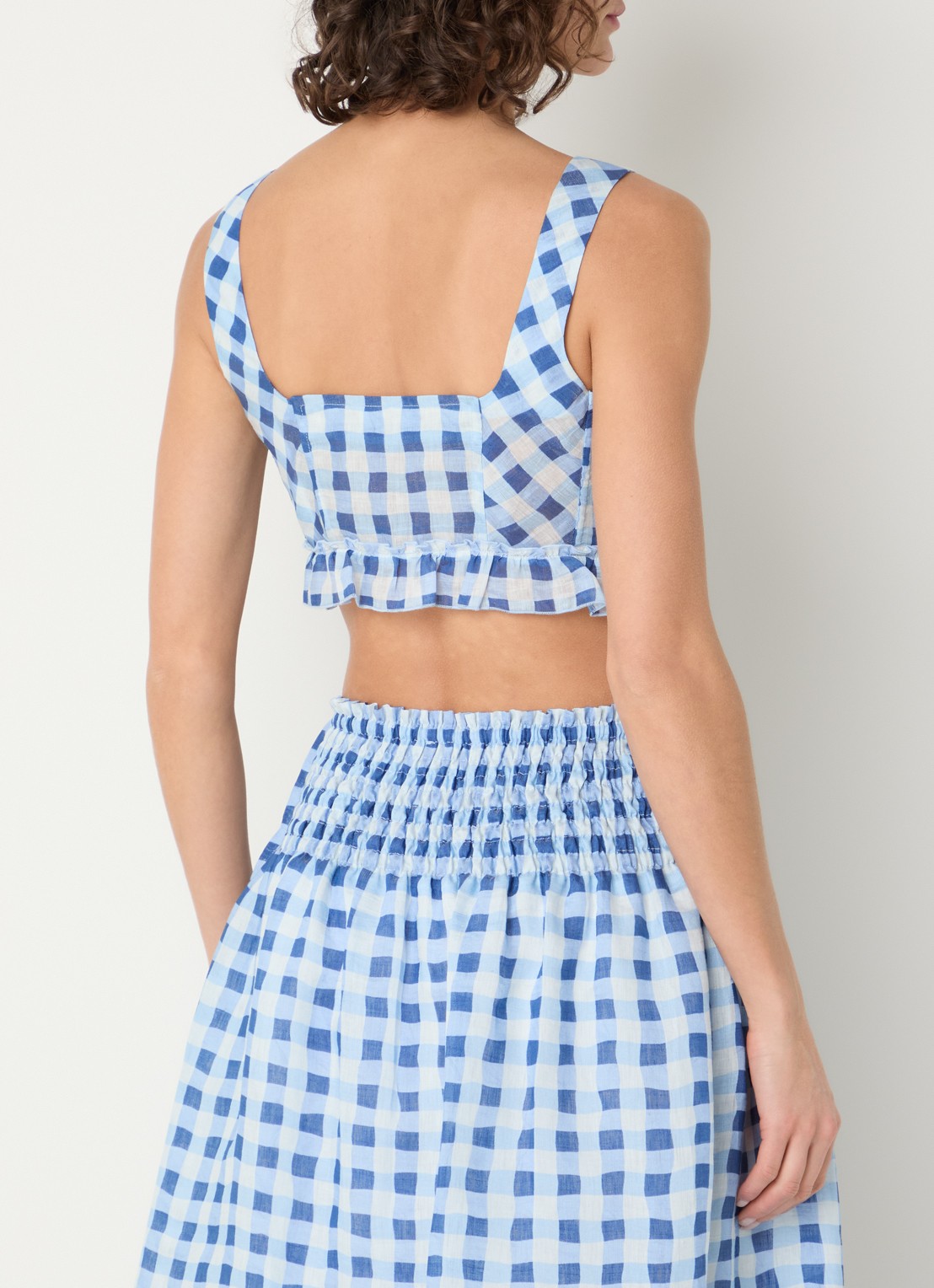 Sandro Crop top in linnenblend met ruitdessin - achterkant 4 blauw