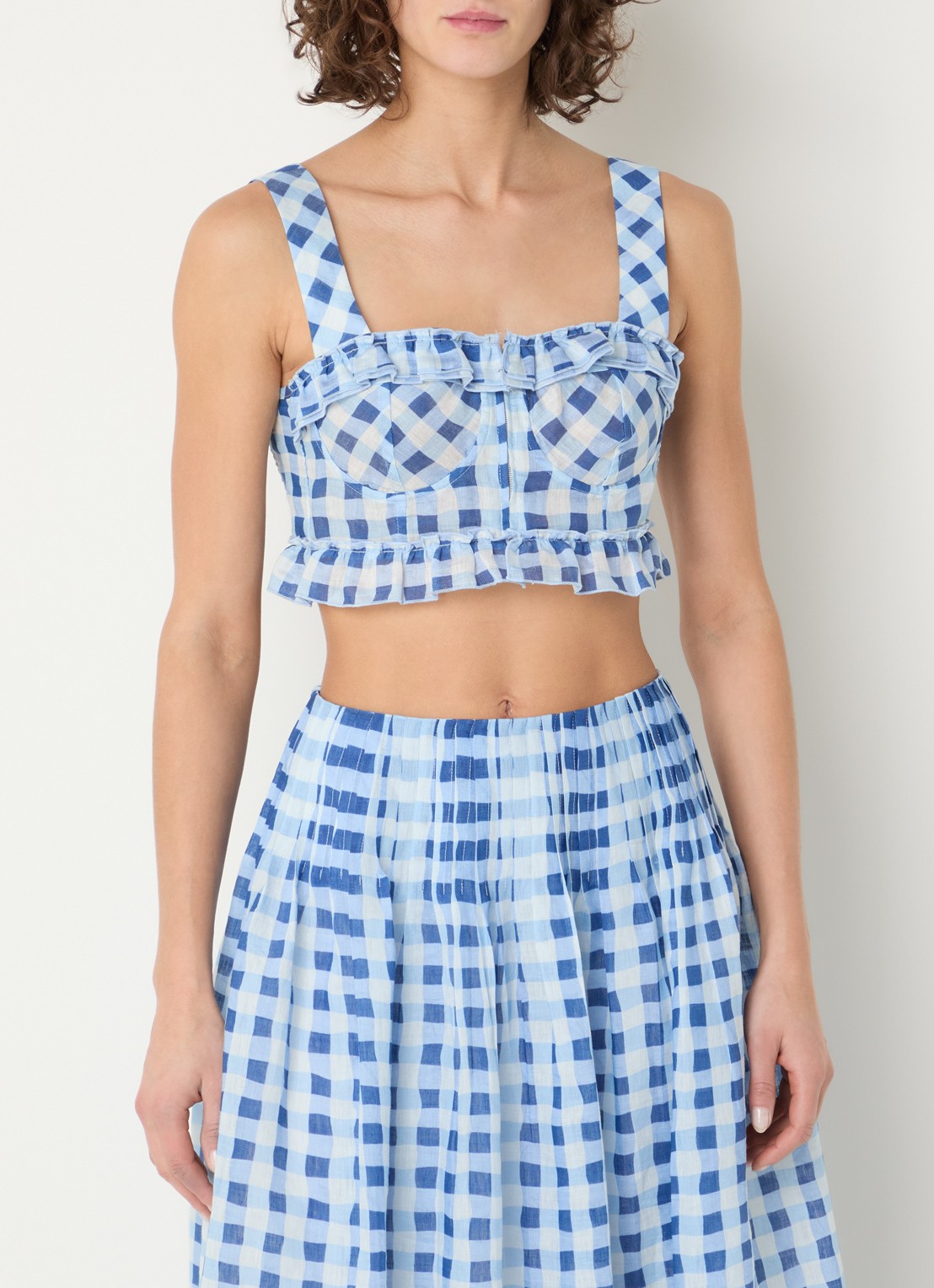 Sandro Crop top in linnenblend met ruitdessin - detail 3 blauw