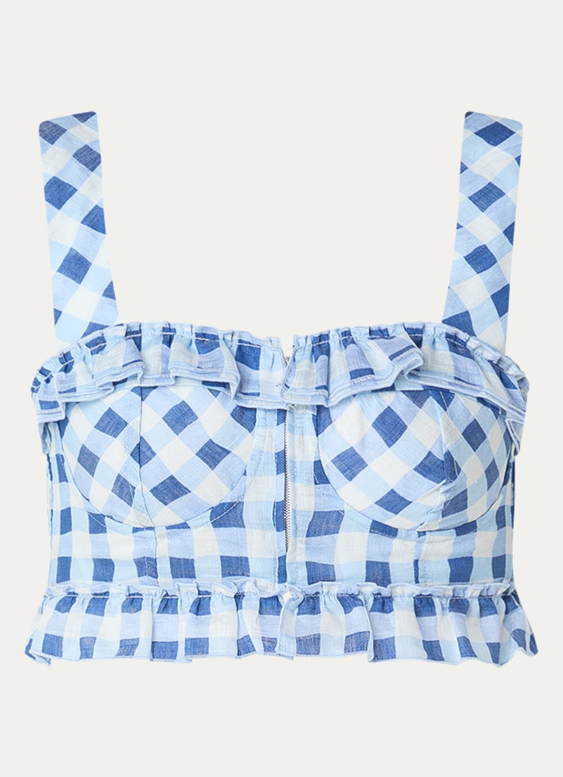 Sandro Crop top in linnenblend met ruitdessin - voorkant blauw