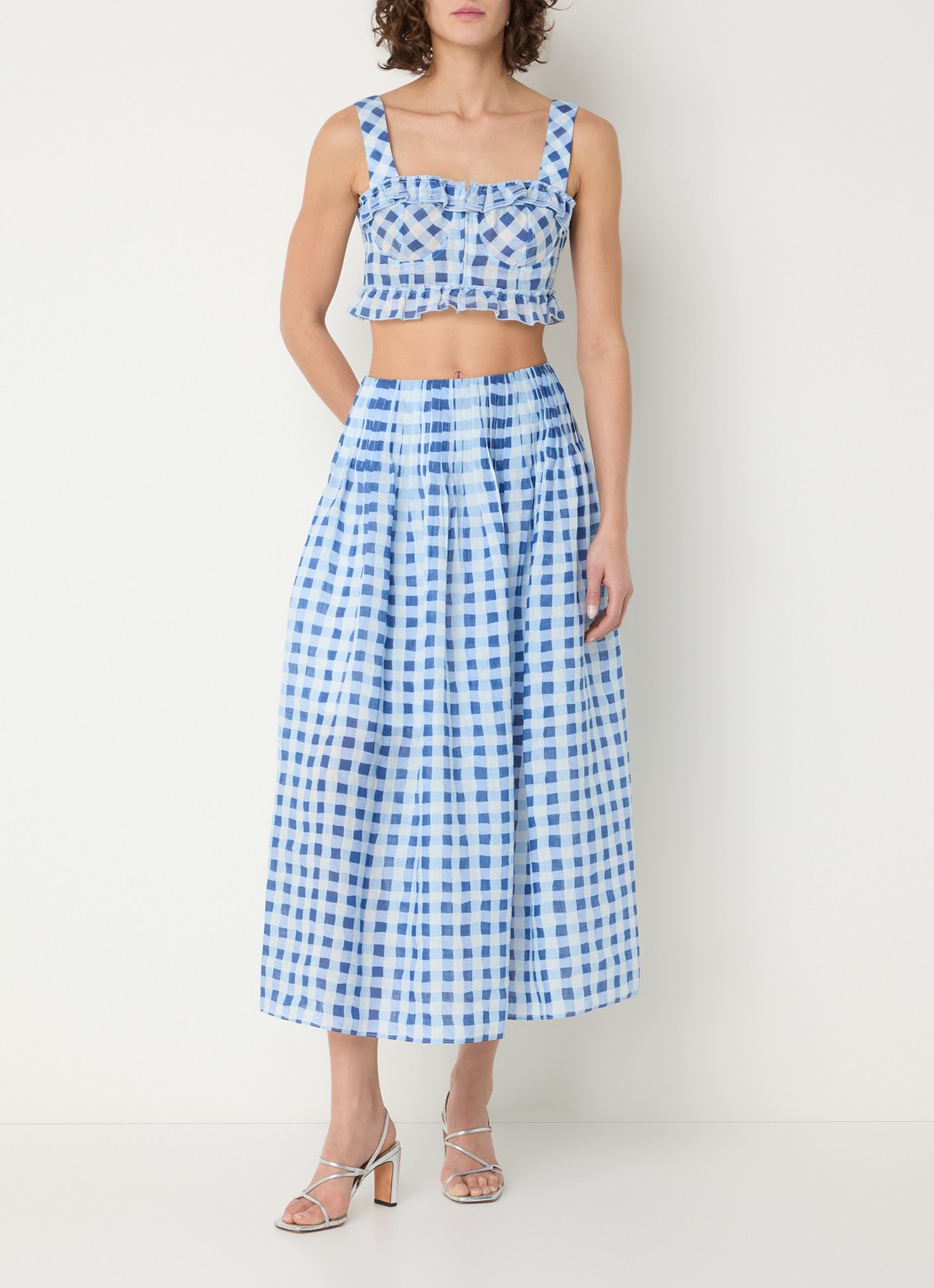 Sandro Crop top in linnenblend met ruitdessin - voorkant 2 blauw