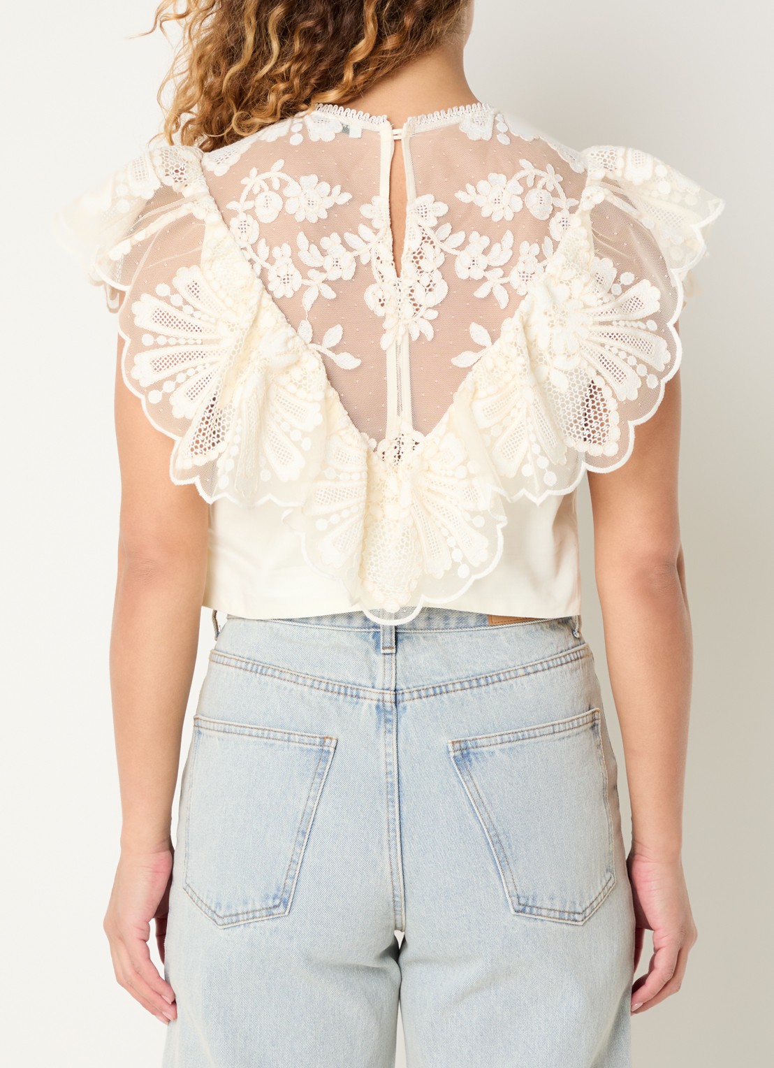 Sandro Crop top met broderie en opstaande kraag - achterkant 3 gebroken wit