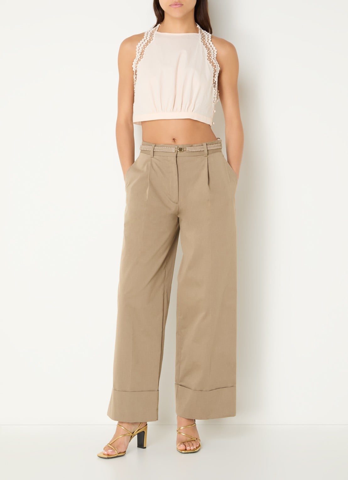 Sandro Crop top met mesh - voorkant 2 creme