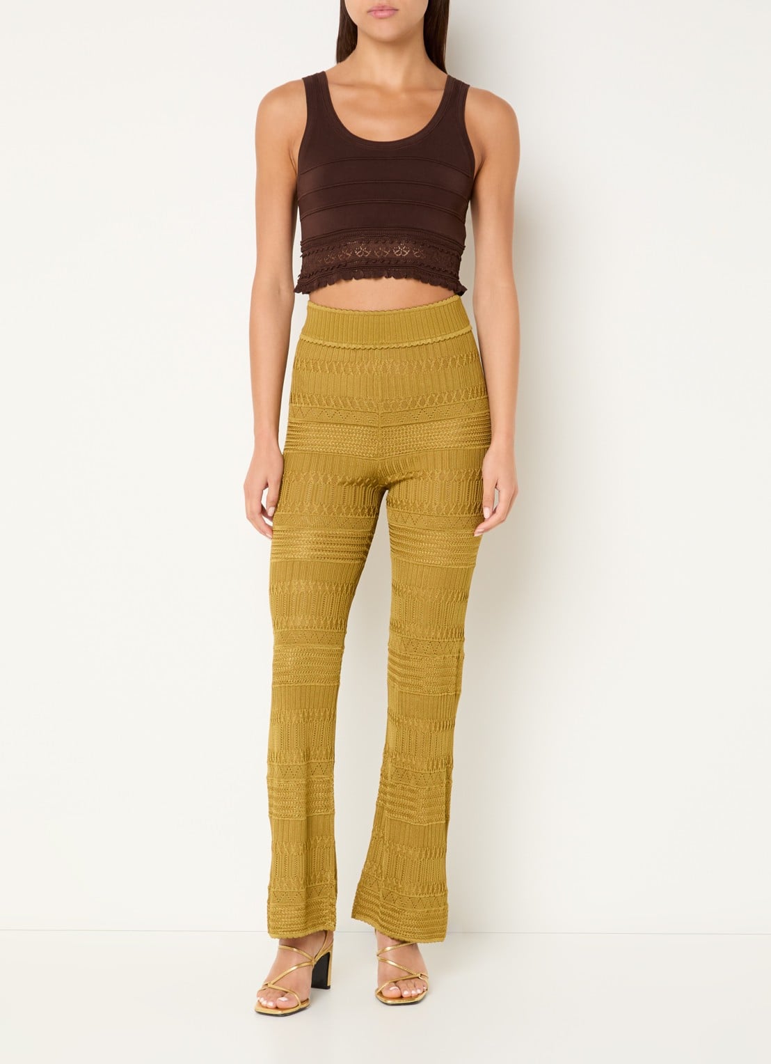 Sandro Crop top met opengewerkt dessin - voorkant 4 donkerbruin