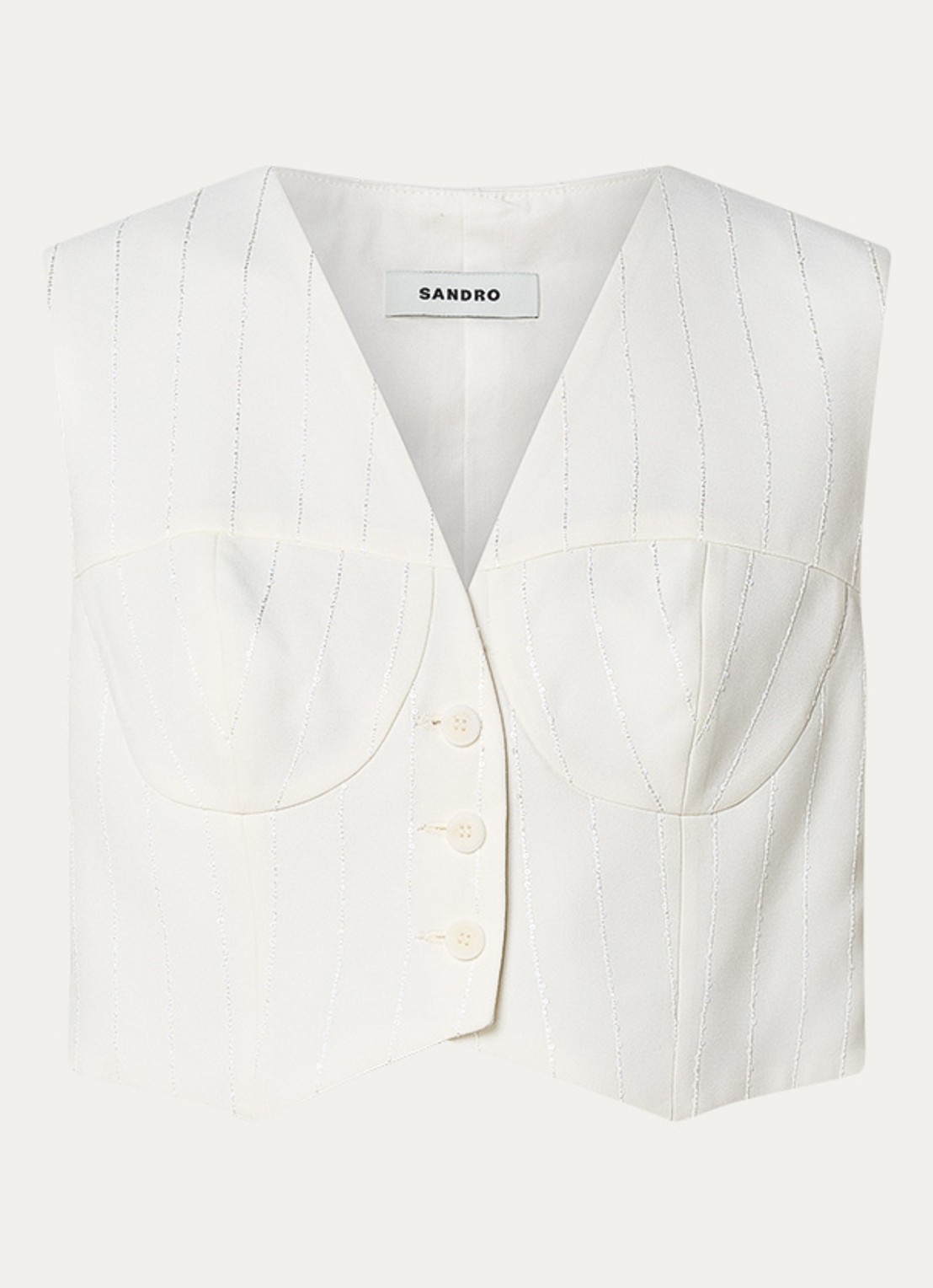Sandro Crop top met pailletten - voorkant 2 creme
