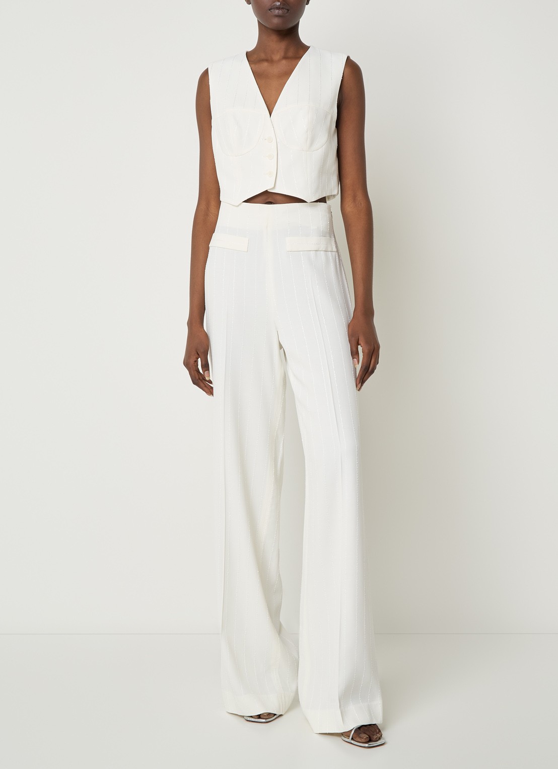 Sandro Crop top met pailletten - voorkant 3 creme