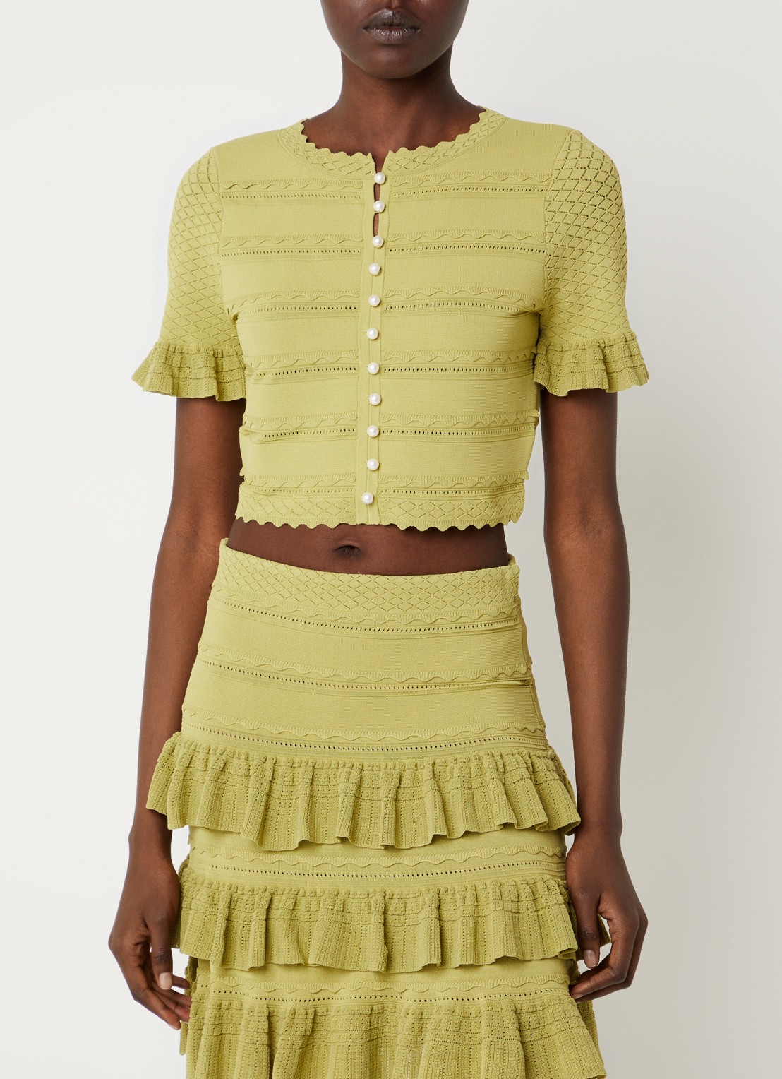 Sandro Crop top met ruches en imitatieparels - detail 2 groen
