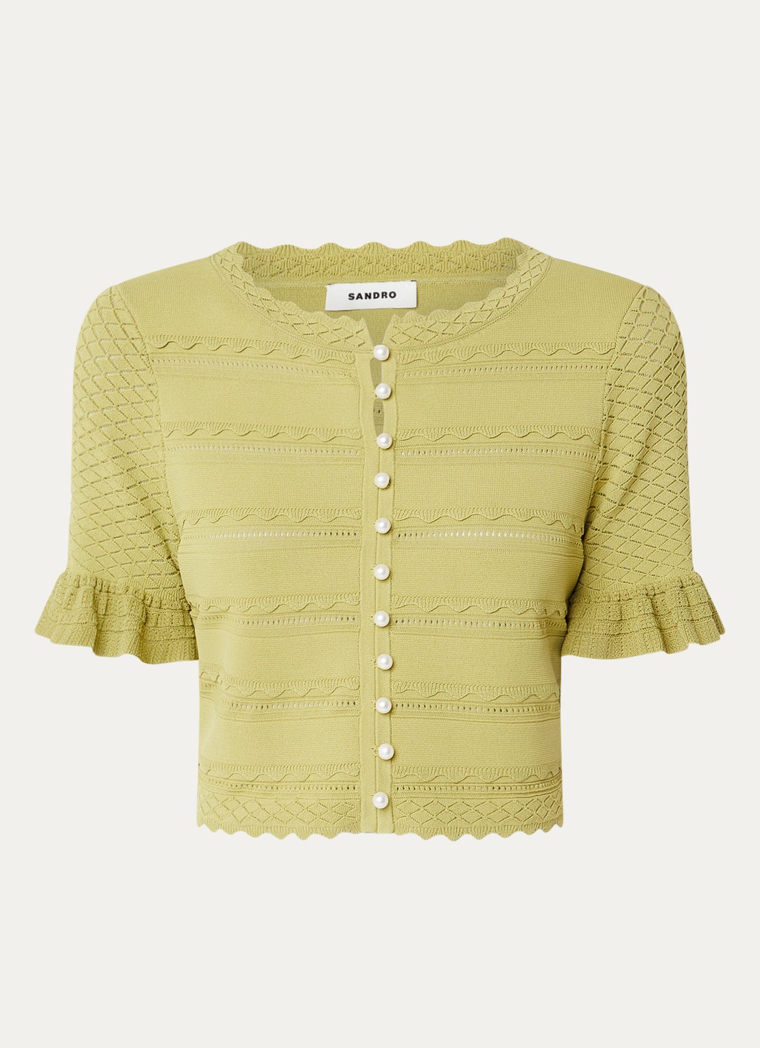 Sandro Crop top met ruches en imitatieparels - voorkant 3 groen