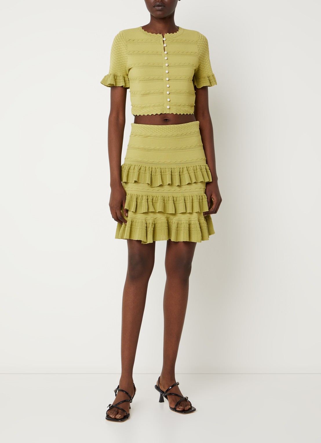 Sandro Crop top met ruches en imitatieparels - voorkant 4 groen