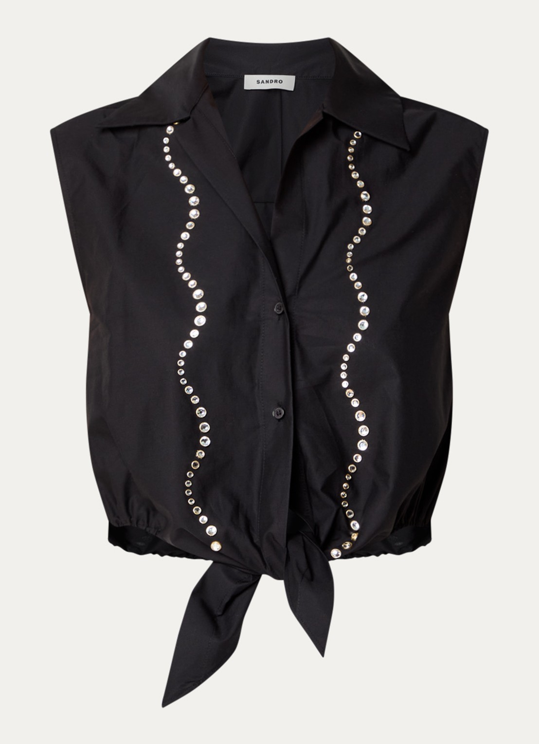Sandro Crop top met strass en strikdetail - voorkant 2 zwart