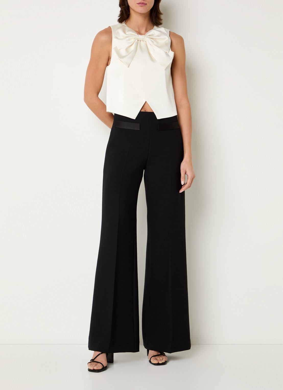 Sandro Crop top van satijn met strikdetail - voorkant 4 beige