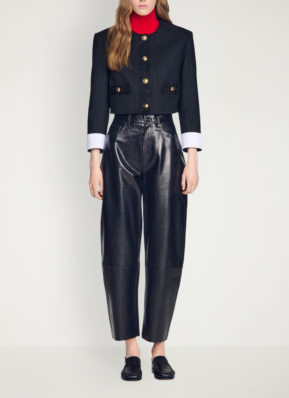 Sandro Cropped blazer in wolblend met lurex en krijtstreep - detail 5 zwart