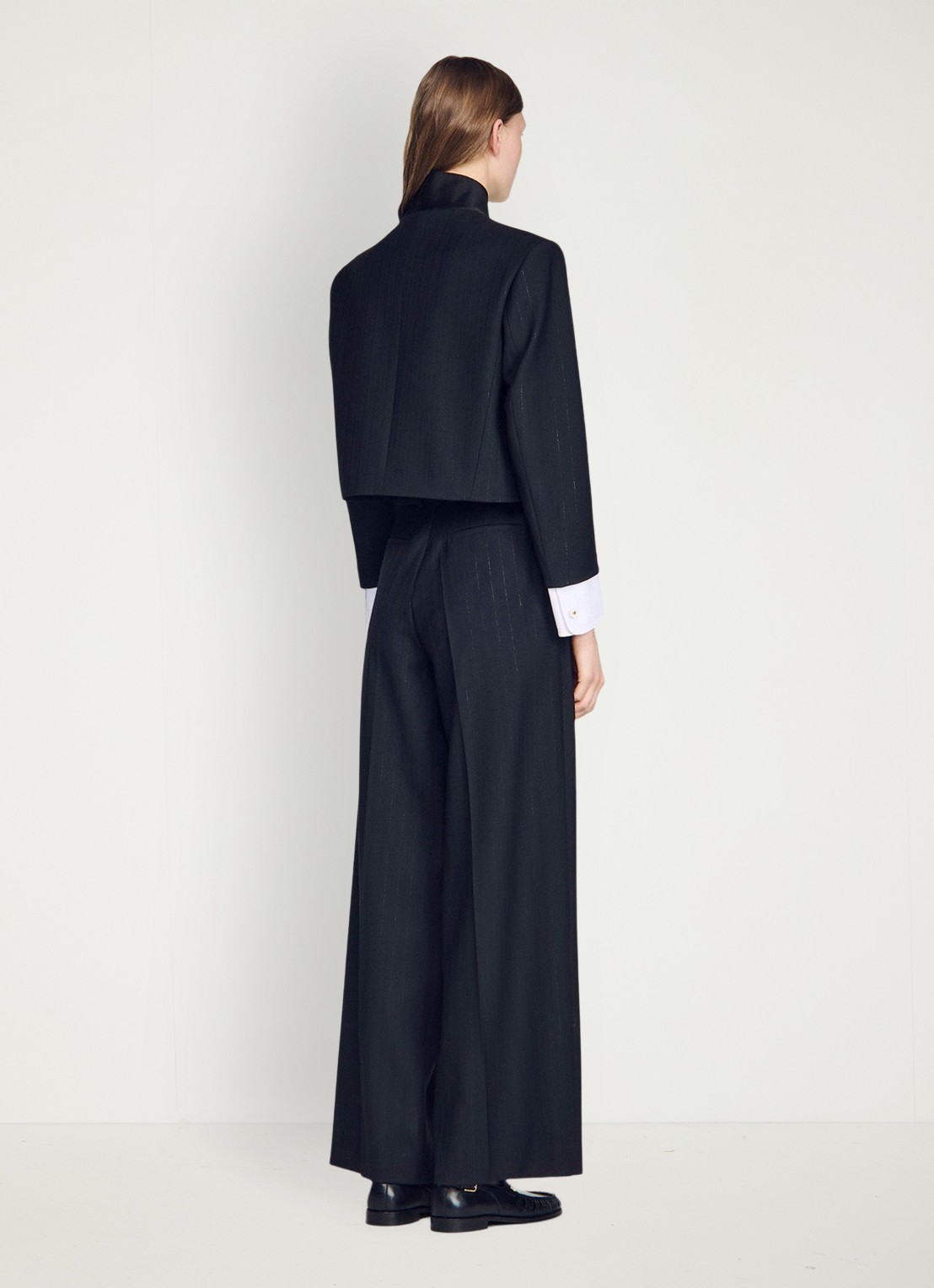 Sandro Cropped blazer in wolblend met lurex en opstaande kraag - achterkant 6 zwart