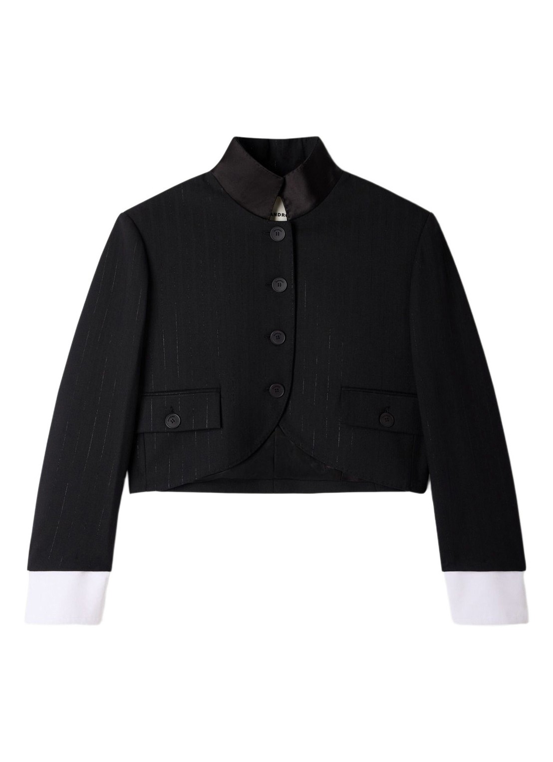 Sandro Cropped blazer in wolblend met lurex en opstaande kraag - voorkant zwart