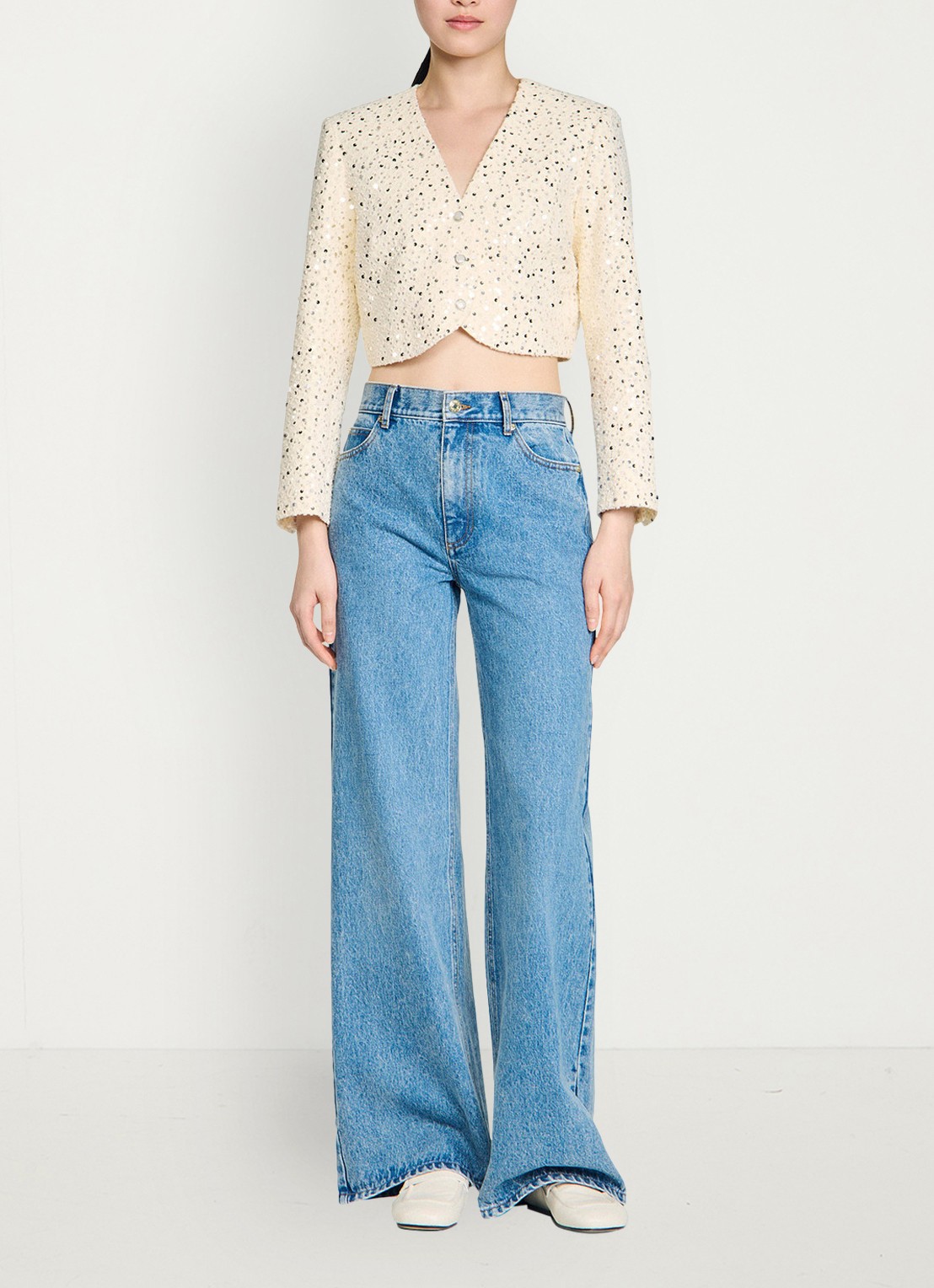 Sandro Cropped blazer met pailletten - detail 2 beige