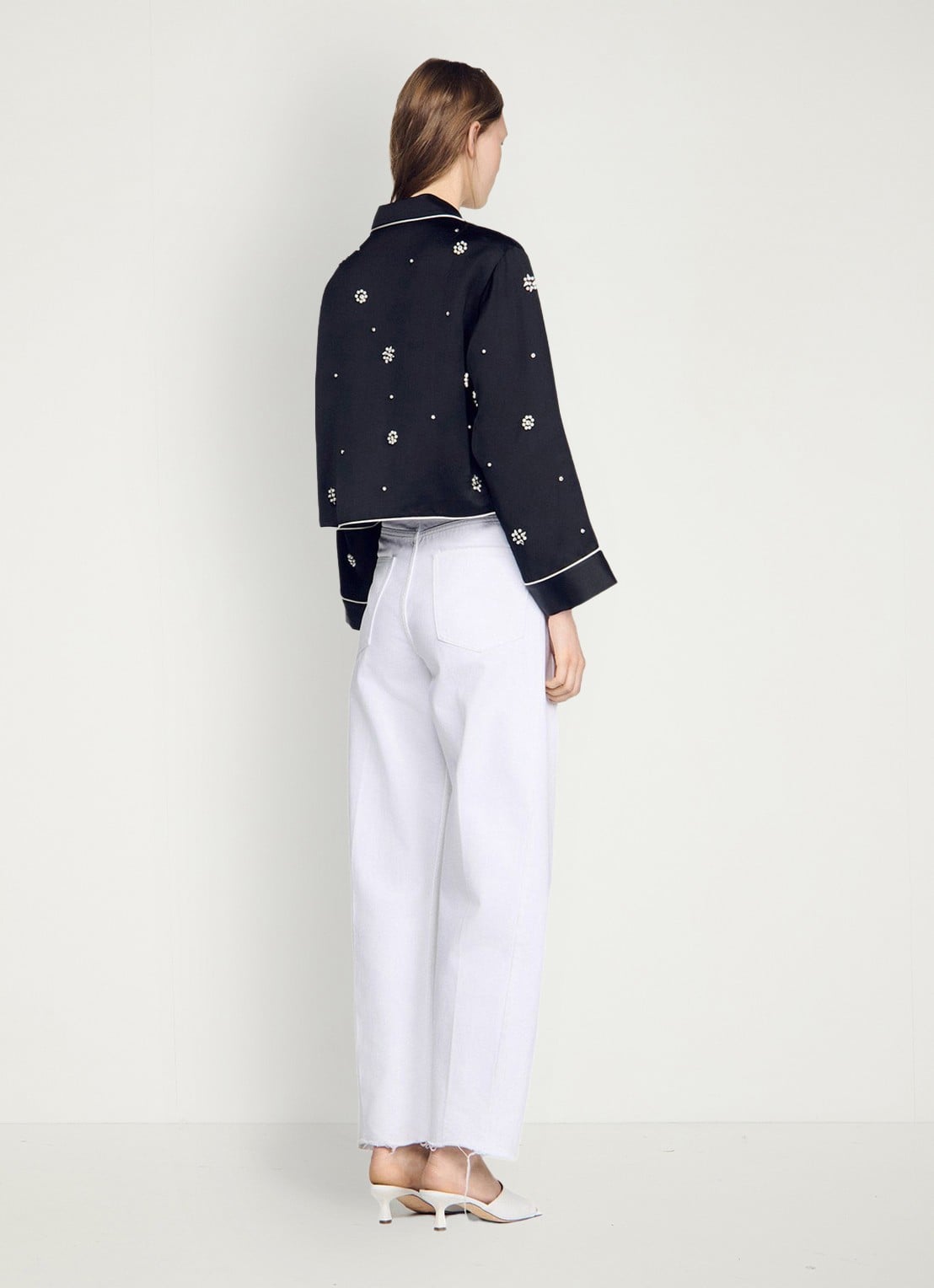 Sandro Cropped blouse met borstzak en stras - achterkant 7 zwart