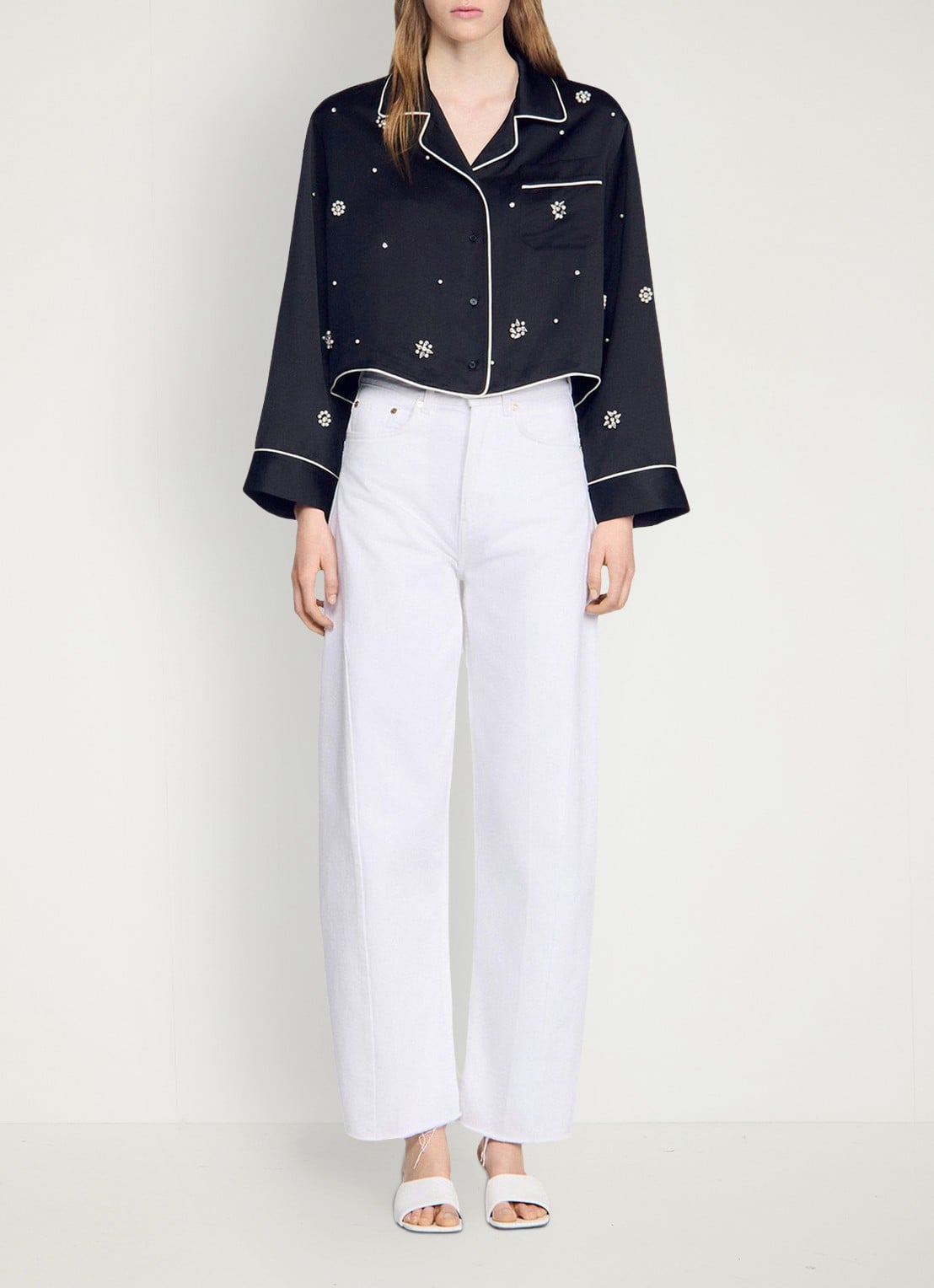 Sandro Cropped blouse met borstzak en stras - detail 2 zwart