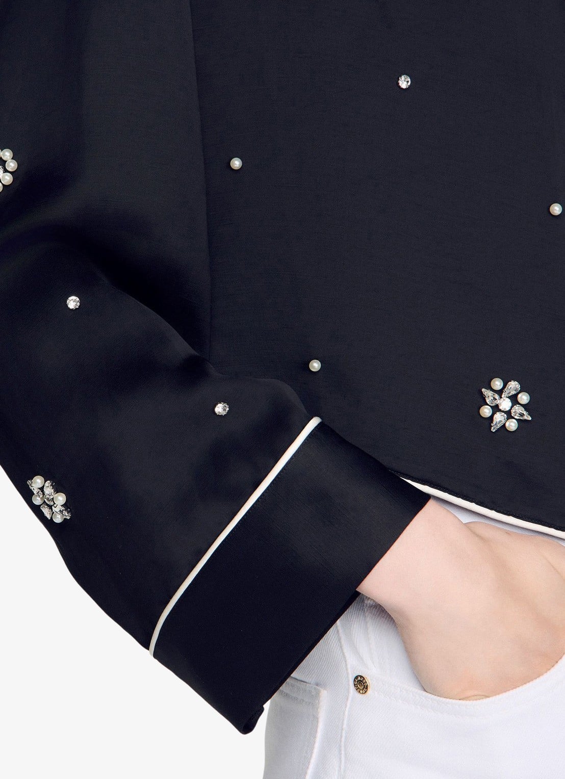 Sandro Cropped blouse met borstzak en stras - detail 3 zwart