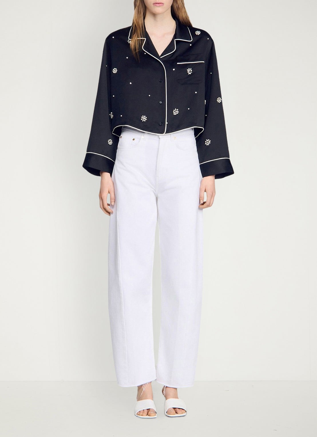Sandro Cropped blouse met borstzak en stras - detail 4 zwart