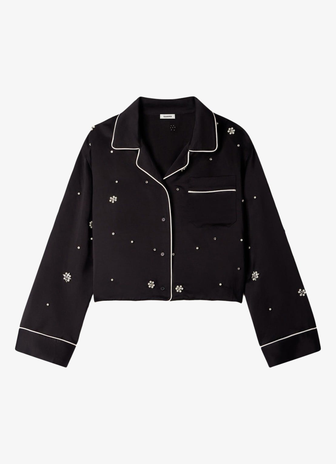 Sandro Cropped blouse met borstzak en stras - voorkant 5 zwart