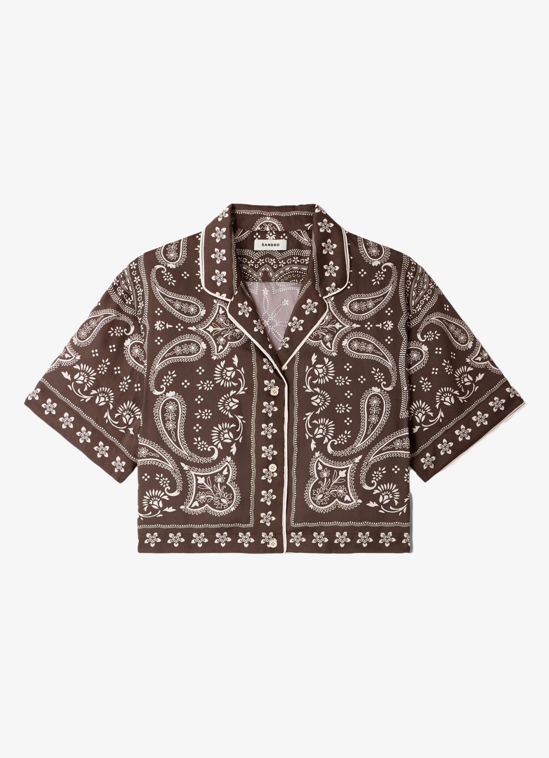 Sandro Cropped blouse met met jacquard dessin - voorkant 6 taupe / wit
