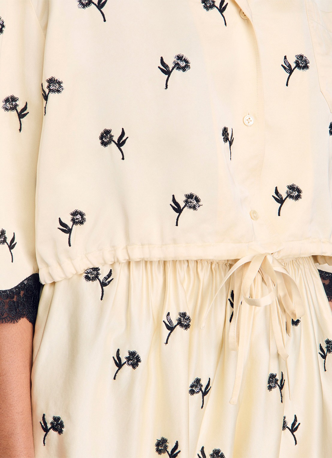 Sandro Cropped blouse met print en details van kant - detail 5 vanilla / beige
