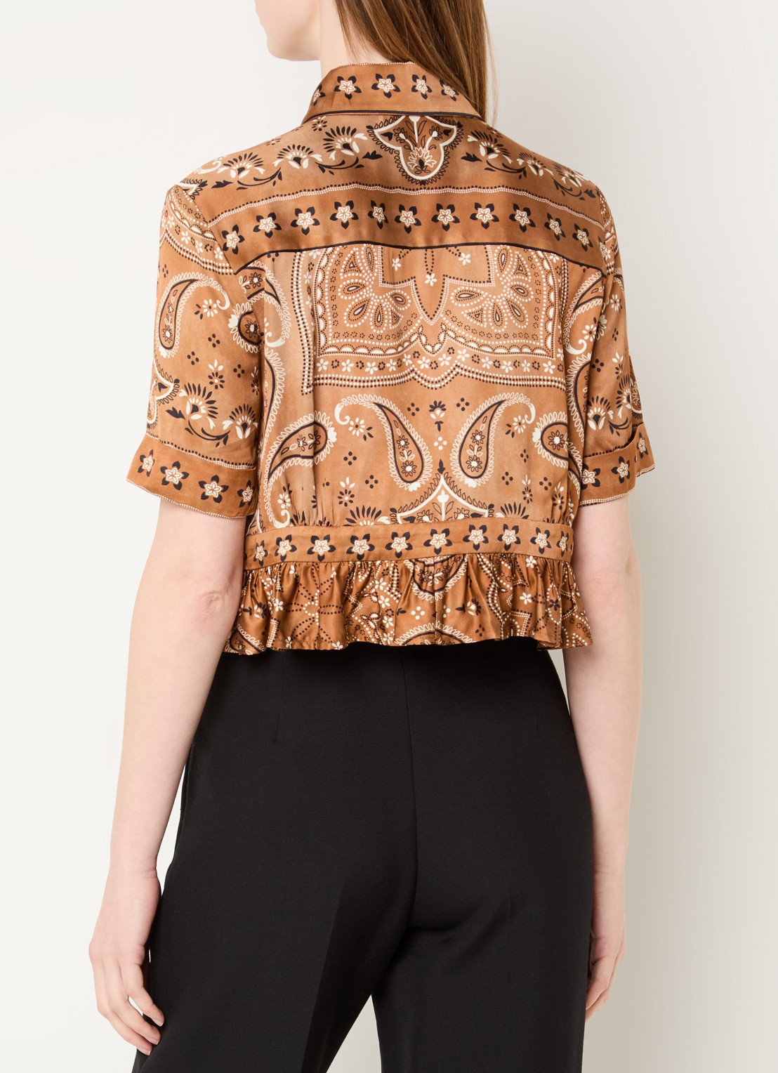 Sandro Cropped blouse met print - achterkant lichtbruin
