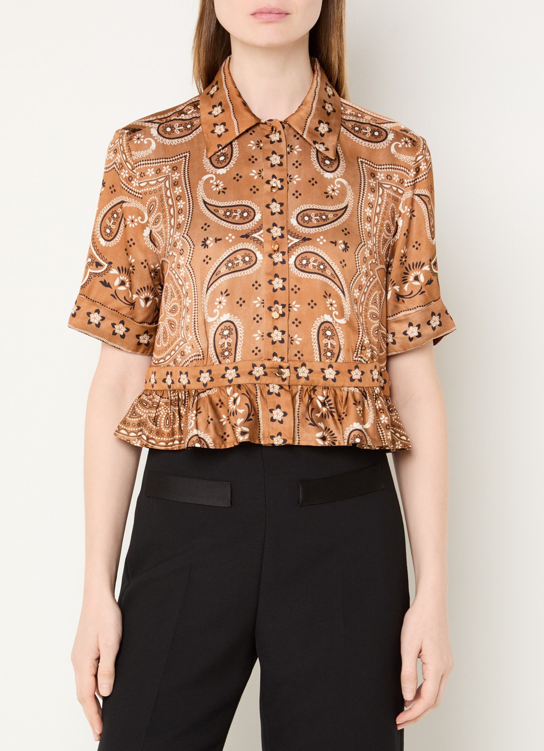 Sandro Cropped blouse met print - detail 4 lichtbruin