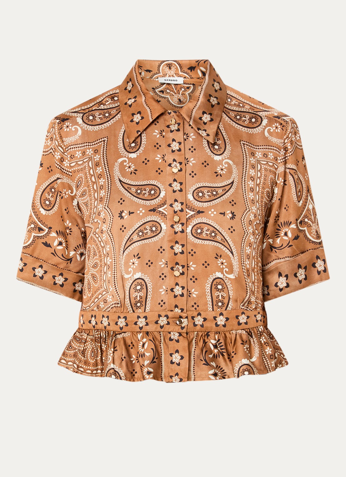 Sandro Cropped blouse met print - voorkant 2 lichtbruin