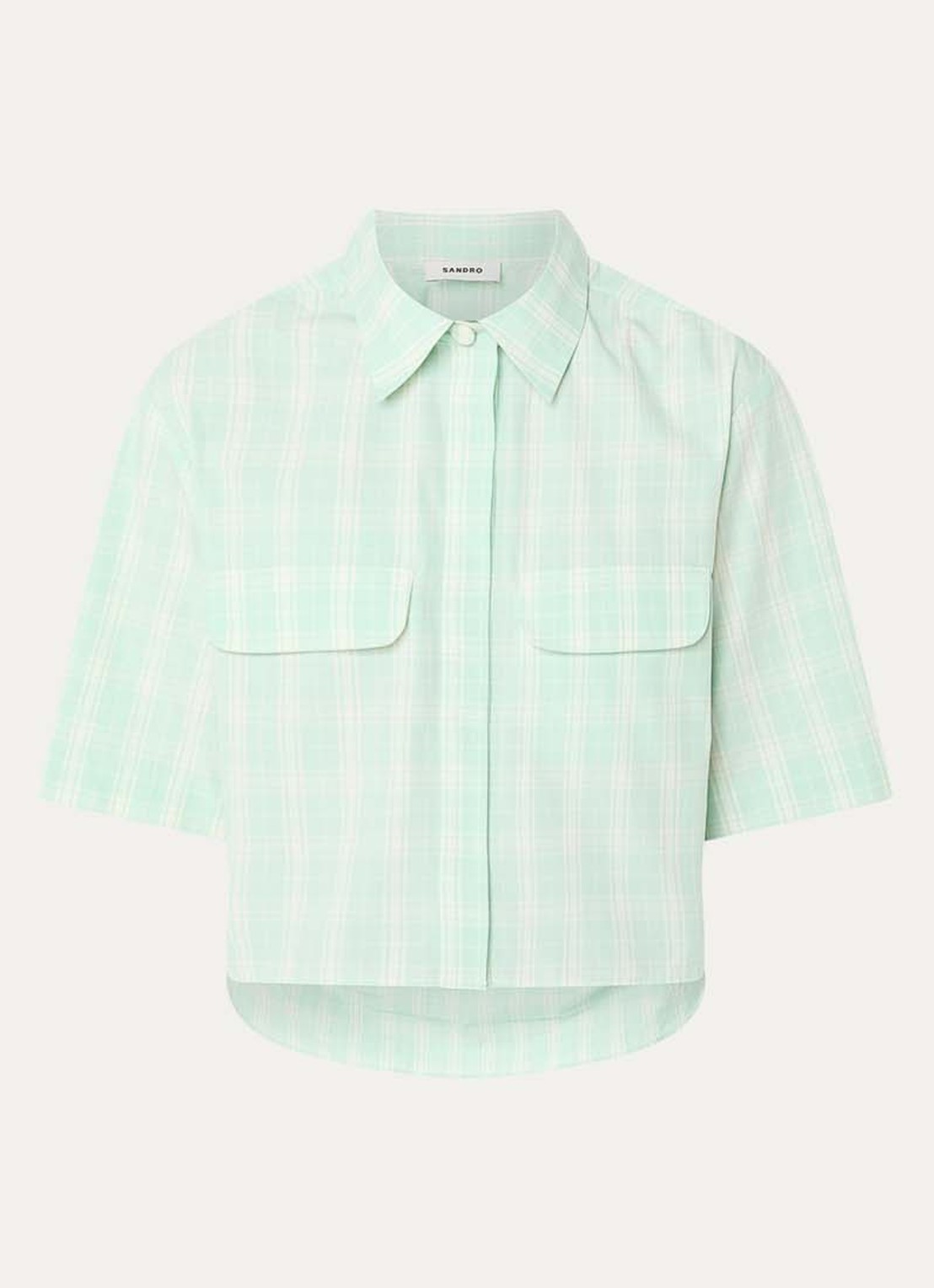 Sandro Cropped blouse met ruitdessin en klepzakken - voorkant 2 lichtgroen