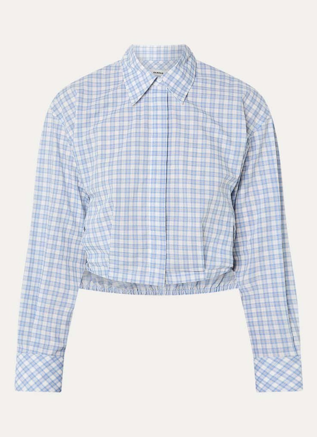 Sandro Cropped blouse met ruitdessin - voorkant 2 lichtblauw