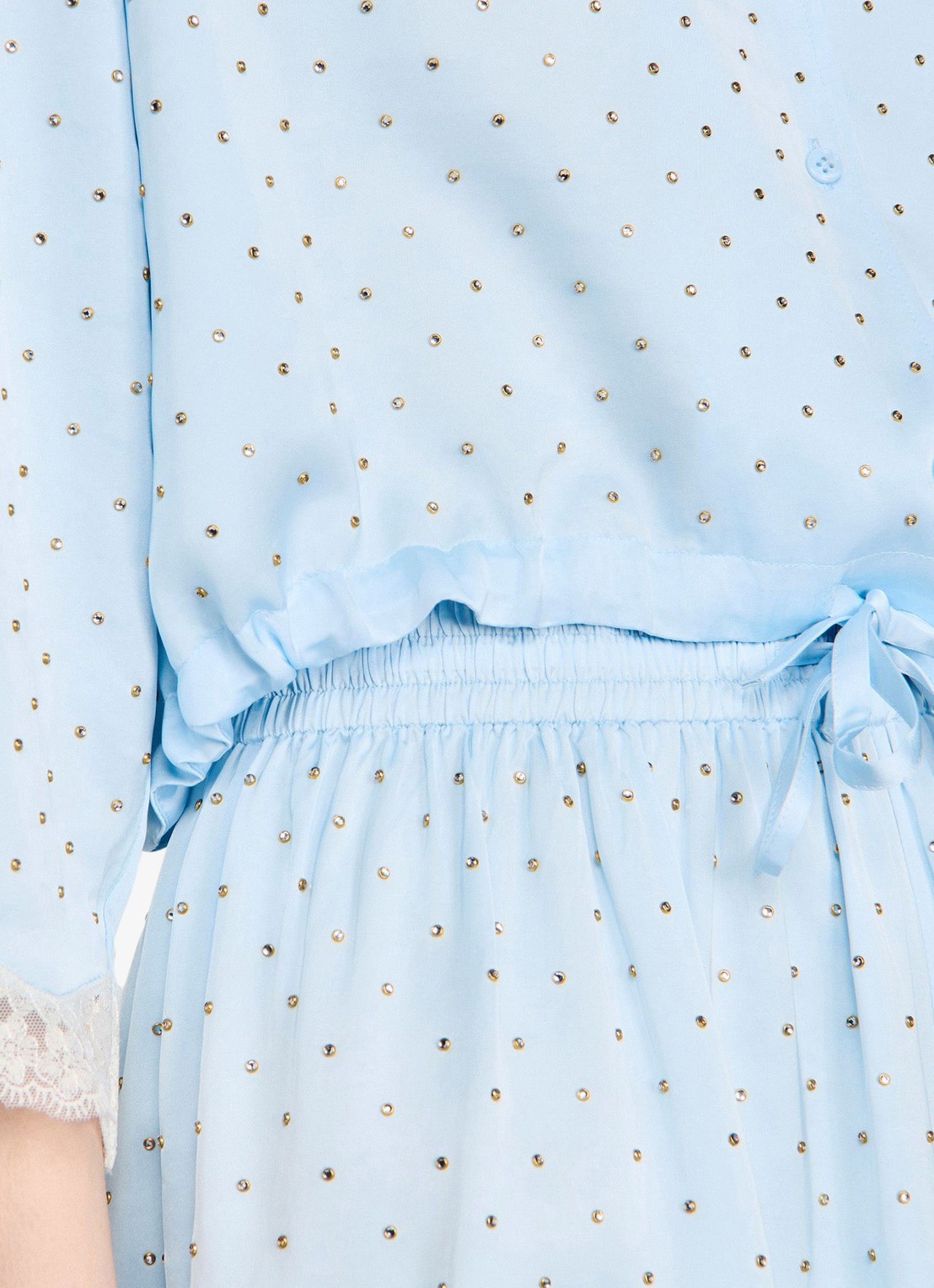 Sandro Cropped blouse met strass en details van kant - detail 5 lichtblauw