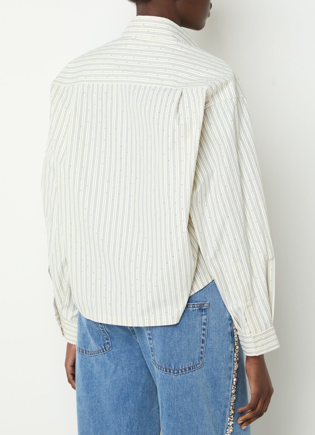 Sandro Cropped blouse met streepprint en strass - achterkant creme
